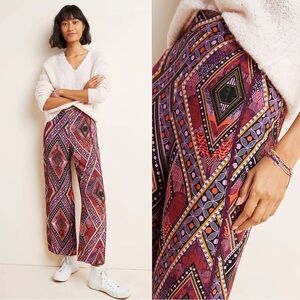 Anthropologie Layla Wide Leg Pull On Pants Size 4 Purple Boho Beachy Summer Crop
